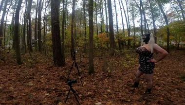 Giant Fake Tits Crossdresser Walk in the Woods Behind the Scenes Photo Shoot