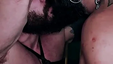 Muscle Hairy Sub Bondage & Piss. Bearded Master Uses a Kinky Pig