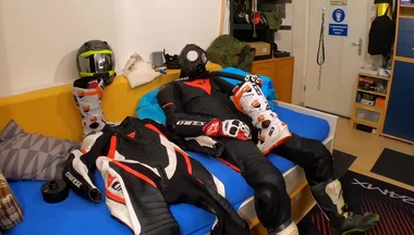 Wanking in biker suit cum