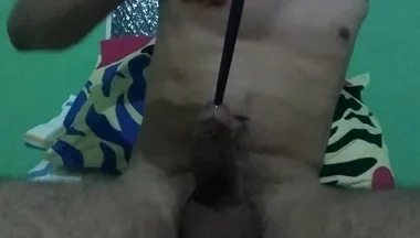 Sounding My Colombian Cock with a Brush