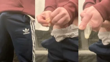 Amateur Horny Flatmate Cums in Condom in Adidas Sportswear