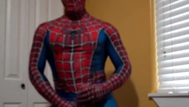Cumming in a Spider Man Costume