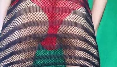 Red Lace Panties Under Fishnet Dress