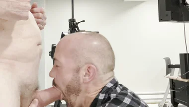 Daddy Pumps His Big Cock and Gets His Cock Used by His Buddy.