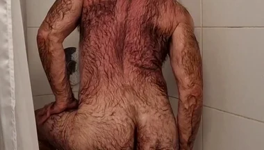 Hairy Muscle Stepdaddy Takes a Shower