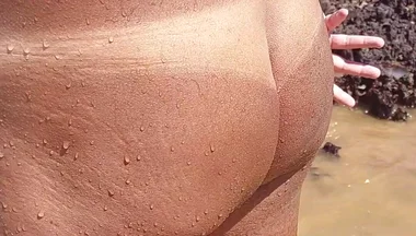 Ladysilva Walking Naked on the Beach Showing off Her Tanned Ass with a Mark and Masturbating on All Fours Until She Cums