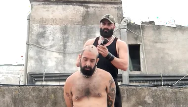 The Bearded Master Has a Hairy Pig Slave and Shaves Its Head.
