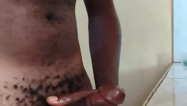 Solo Boyfriend Jerking His Hard Dick Early in the Morning and Released Load of Cum on the Kitchen Worktop