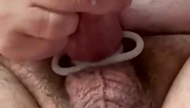Husky Stepdaddy Strokes His Big Cock While Wearing Cock Ring