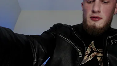 Leather Alpha Male Masturbation and Cum on Feet