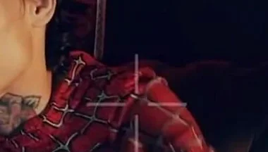 Spider Man Costume. Bottom Boy a Pose. Ass Hole