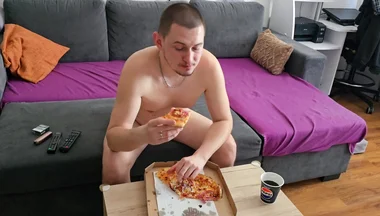 Eating Pizza and Watching TV Completely Naked