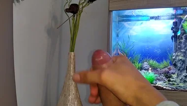 Hot Young Guy Wanks His Nice Big Cock Until He Cums Slowly in Front of the Aquarium