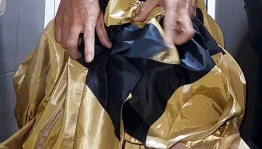 Gold Satin Silk Longdress Evening Gown Masturbation
