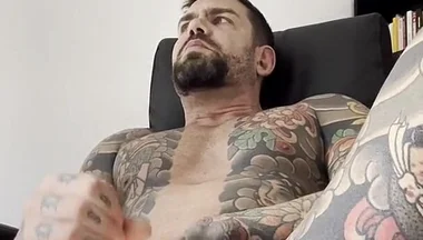 Tattooed Spanish Shows Ass and Jerks off