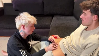 Blonde Twink Dude Sucks Cum Out Of His Mate Whilst He Video Games Fornite