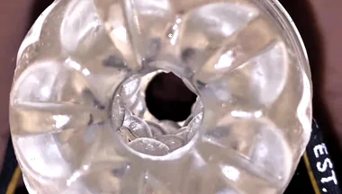 Close-up Cock in Tool for Masturbate Orgasm on Flash