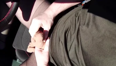 Horny Cumshot with the Door Open in the Car