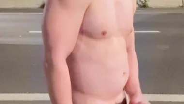 Highway Bridge Exposure: Asian Muscle Hunk Flexes Bare Naked, Dangles Dick & Jerks off for All