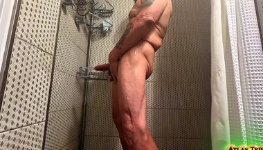 Solo Shower Scene - Soaping up and Dropping Loads