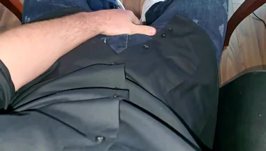 German Voice in Boss Chair. Blue Calvin Klein Boxer. Cock Rock Hard. Precum Flowing