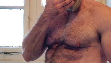 Hairy Muscle Daddy Strokes Uncut Cock