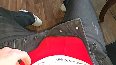 Red Calvin Klein Bulge Gets Slowly Stroked While Colleagues Are Two Meters Away