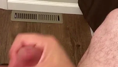 Snuck Into the Bathroom to Have a Quick Yank on My Big Cock and Release This Cum