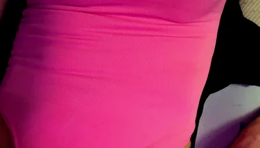 Cdmichelle Wearing Pink Bodysuit with Hard Nipples Cumming on Leg