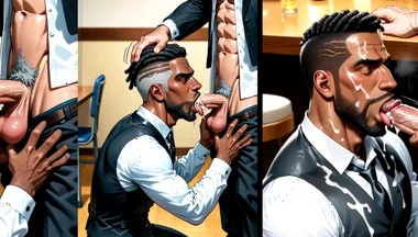 Black Waiter Sucks the Dicks of Customers and Kitchen Colleagues in Front of Everyone. Slide Pics Compilation Hentai