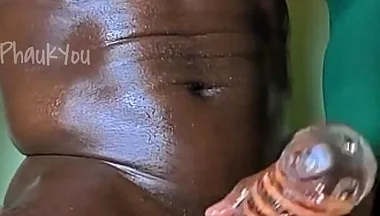 Rapid Cumshot with Sextoy by Muscular Dark Man