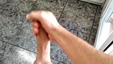 The Huge Fat Cock Took a Long Time to Get Hard, but in the End It Grew and Cums