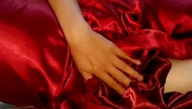 Pulsating Cum Into Red Satin Long Gown