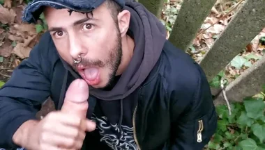 Scally boy sucking cock outdoor