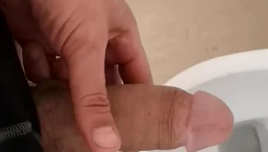 Hot and Hung Guy Filming His Dick While Jerking off an Cum Into the Toilet Sink
