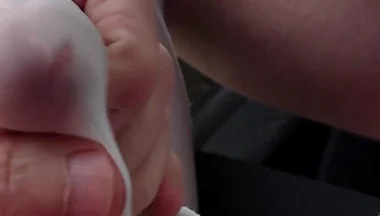 Nylonjunge Playing with Cock in White Nylon Shorts
