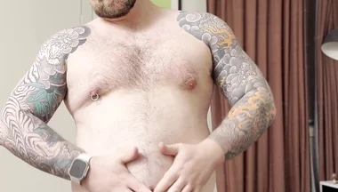 Chubby Bear Plays with His Cock and Belly
