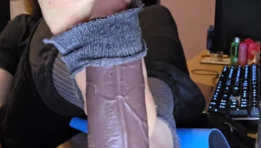 Femboy Gives His BBC Dildo a Footjob