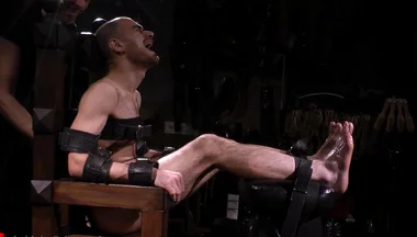 Confident Muscle on Throne: Oiled Feet Tickled with Epilator & Tools