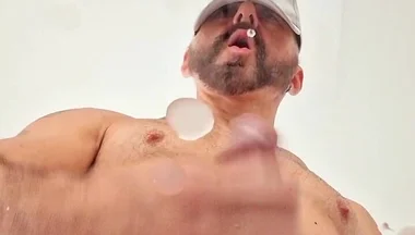 Cum on the Glass of the Table