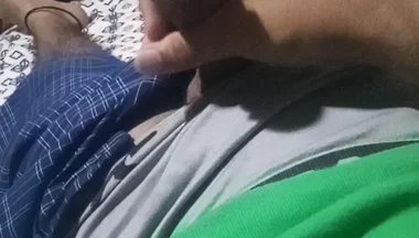 Lying Man Masturbates While His Stepmom Is Playing in the Other Room