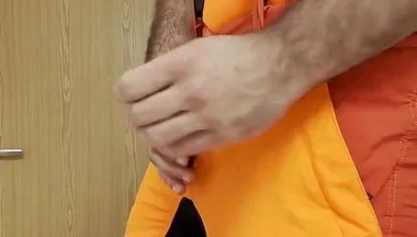 Lumberjack in Hivis Jerks His Huge Cock and Muscle Worship