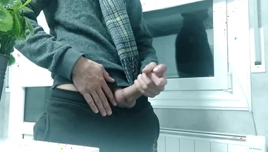 Big Cock Guy with His Scarf, He Is Cold and He Jerks off and Cums to Get Warm