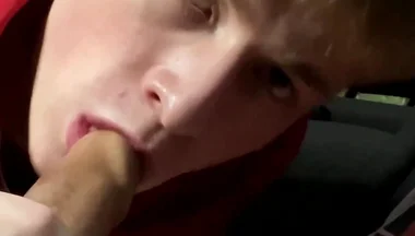 Young gay Aiden sucks his bf Matty big cock in the car
