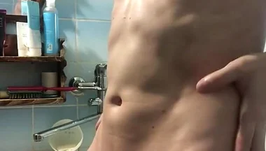 Hot Skinny Twink Jerks off in the Bathroom and Cums a Lot