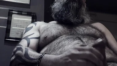 Bearded Stepdad Smoking and Shooting Cum