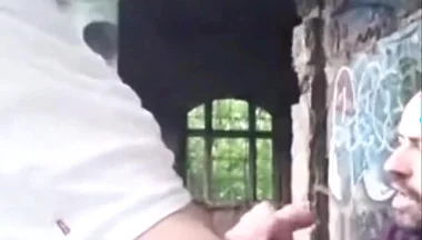 A Dude Is Jerking off in an Urban Exploration Setting and Gets Caught by a Blowjob Artist.