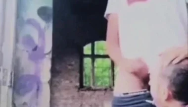 A Dude Is Jerking off in an Urban Exploration Setting and Gets Caught by a Blowjob Artist.