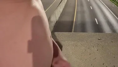 Asian Muscle Hunk Strips Naked on the Bridge - Ripped Flexing & Massive Cumshot
