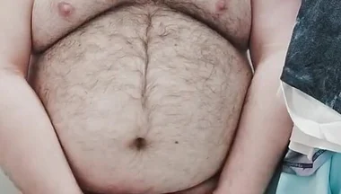 Fat Bear Jerks off on Toilet and Licks up His Cum